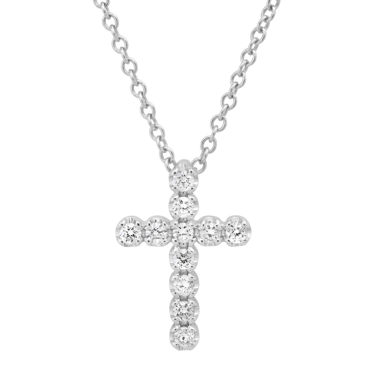 Small Diamond Cross Necklace in 14K gold with 0.10 ct VS clarity diamonds. Elegant mini cross pendant with lobster clasp – a perfect anniversary or faith-inspired gift.