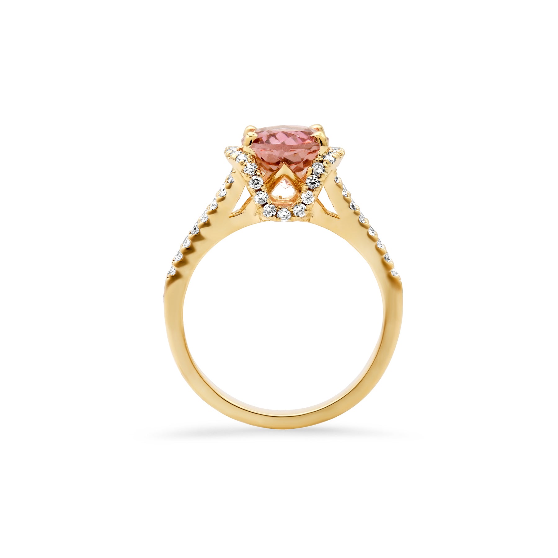 Side View of Pink Tourmaline Ring | October Birthstone in Gold