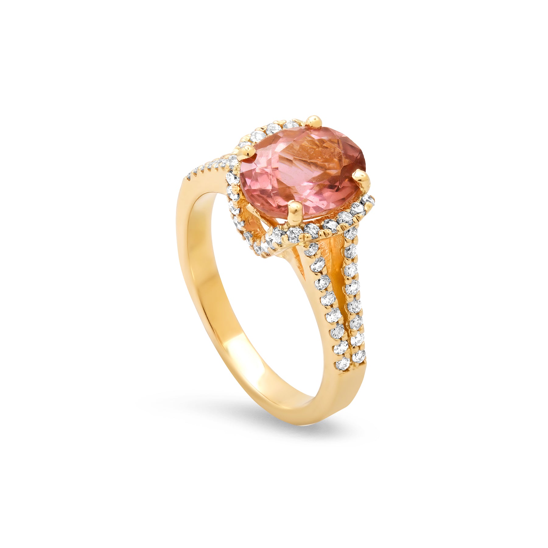 Smoky Pink Oval Tourmaline Engagement Ring in 14k Gold with Diamonds