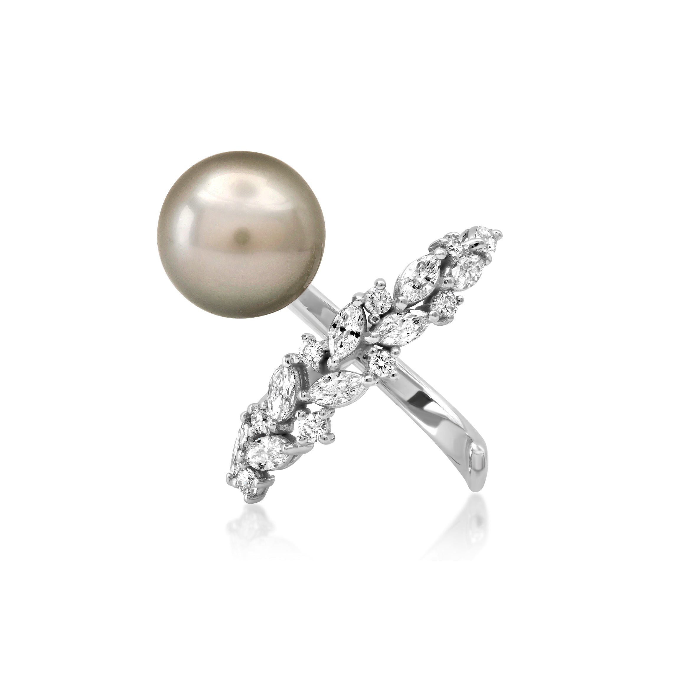 Whitish cream South Sea pearl ring with diamond accents