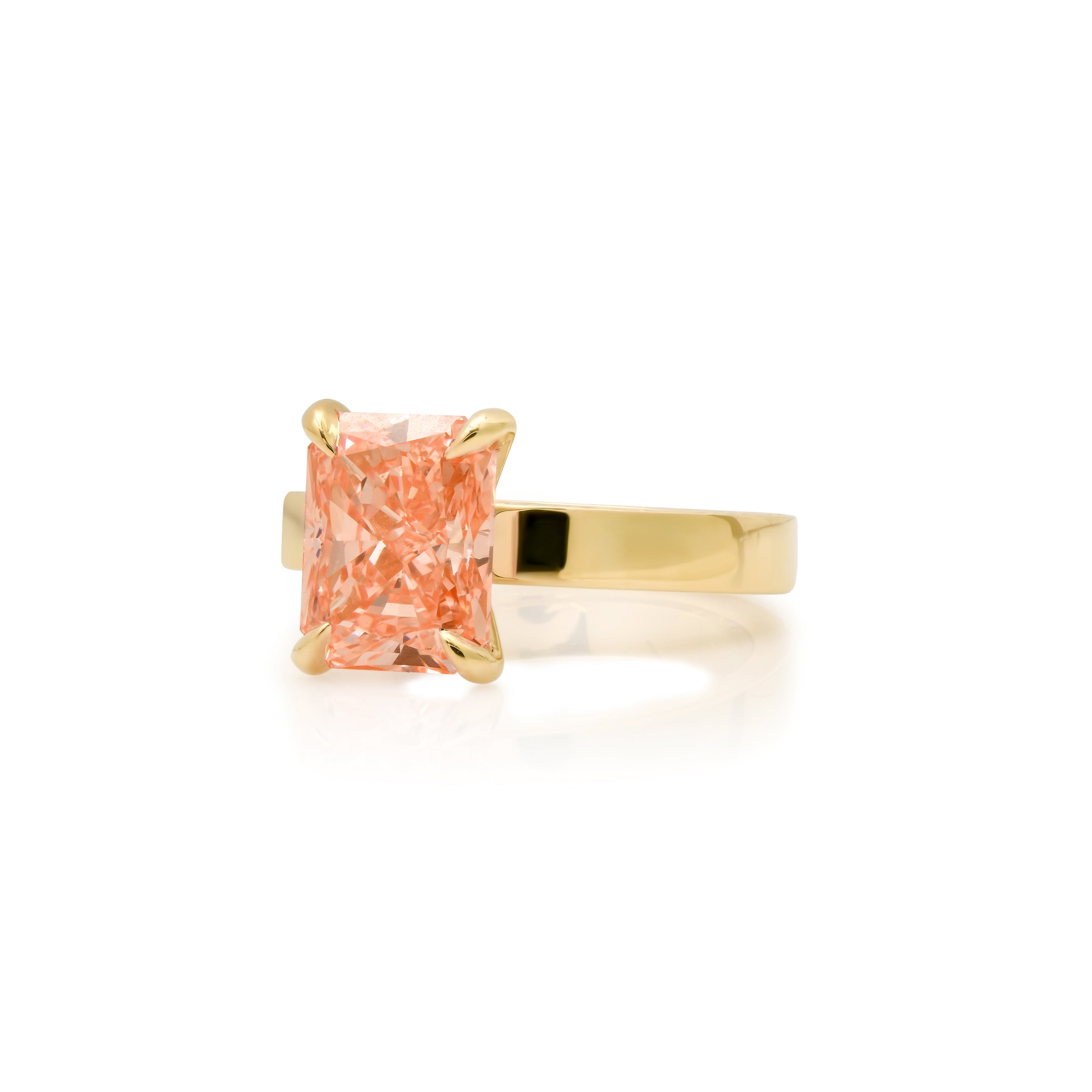 Fancy vivid pink radiant cut diamond ring with side diamonds
