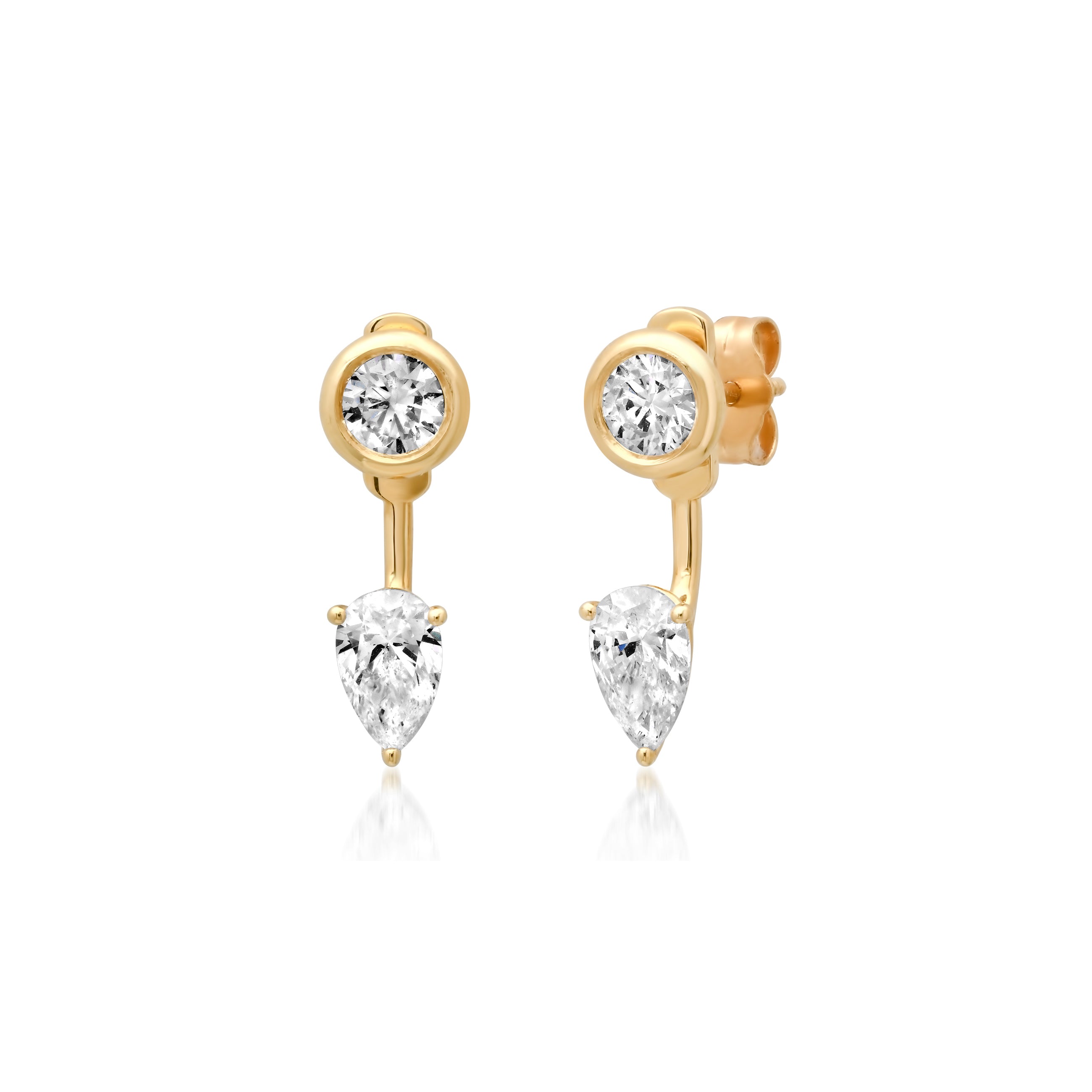 Lab Diamond Stud Earrings | Round & Pear Pair with Jackets 1.6 ct
