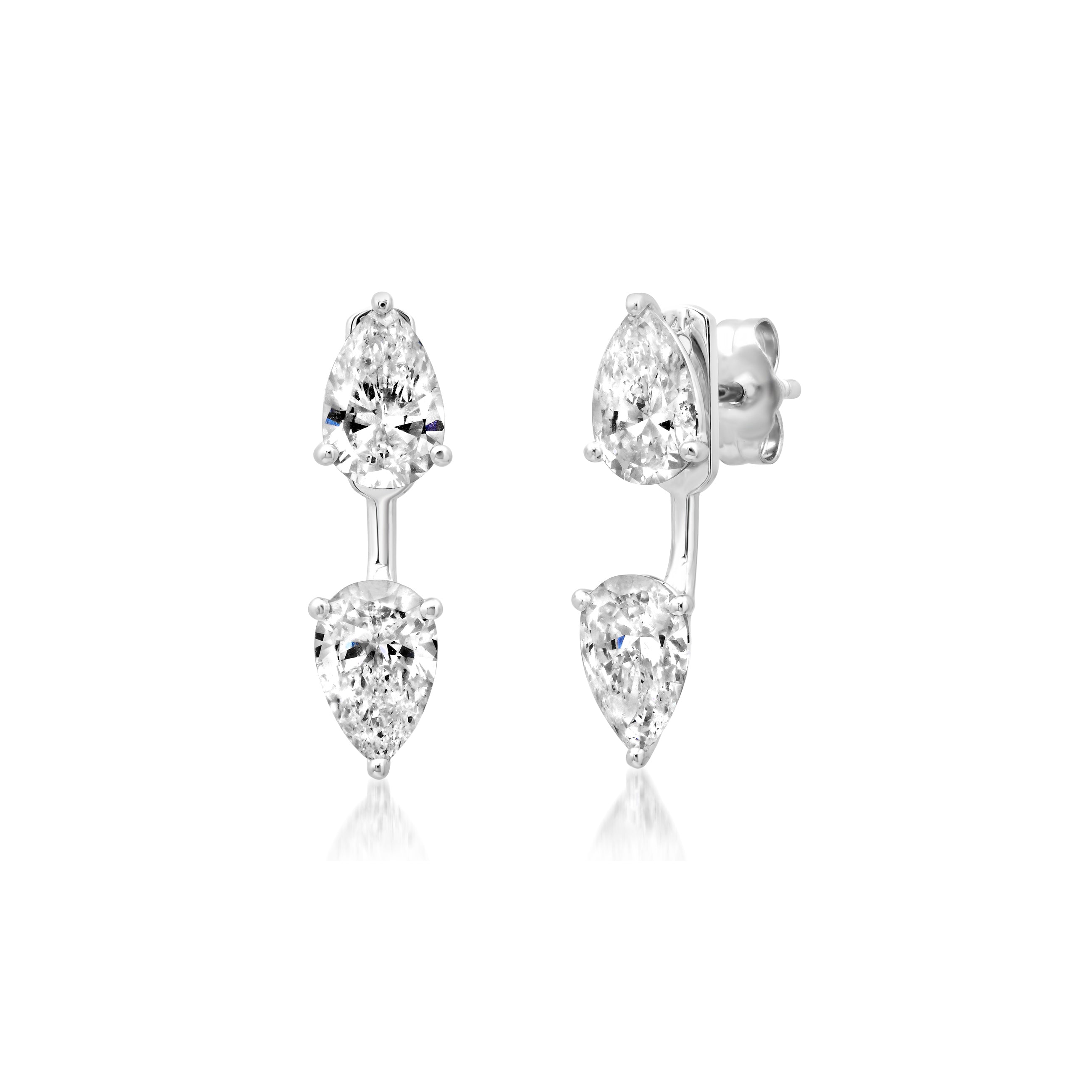 Pear shape lab diamond stud and jacket earrings in 14K gold – 2.8 ct total weight