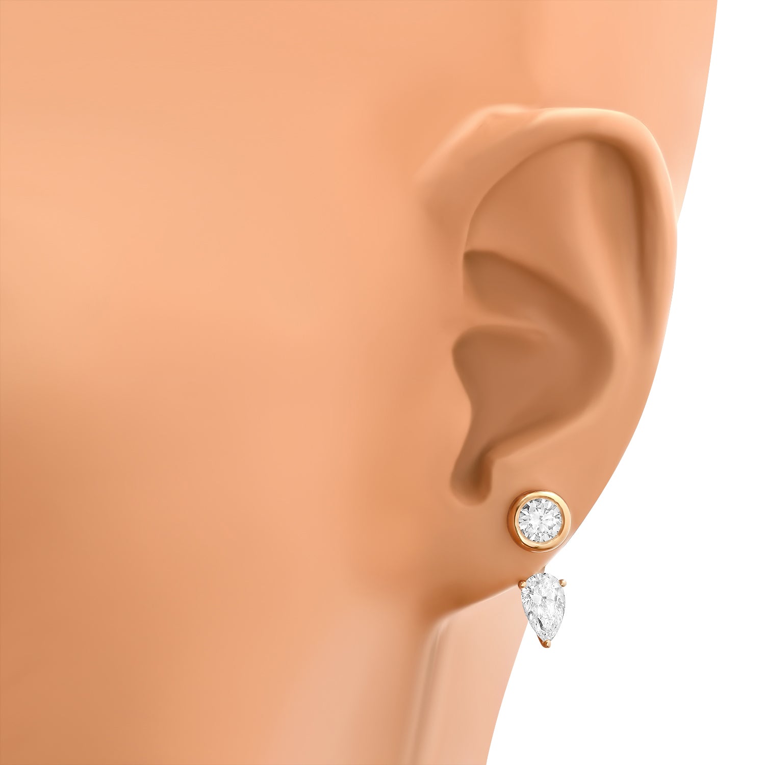 Round and Pear Lab Diamond Earrings in 14k Gold