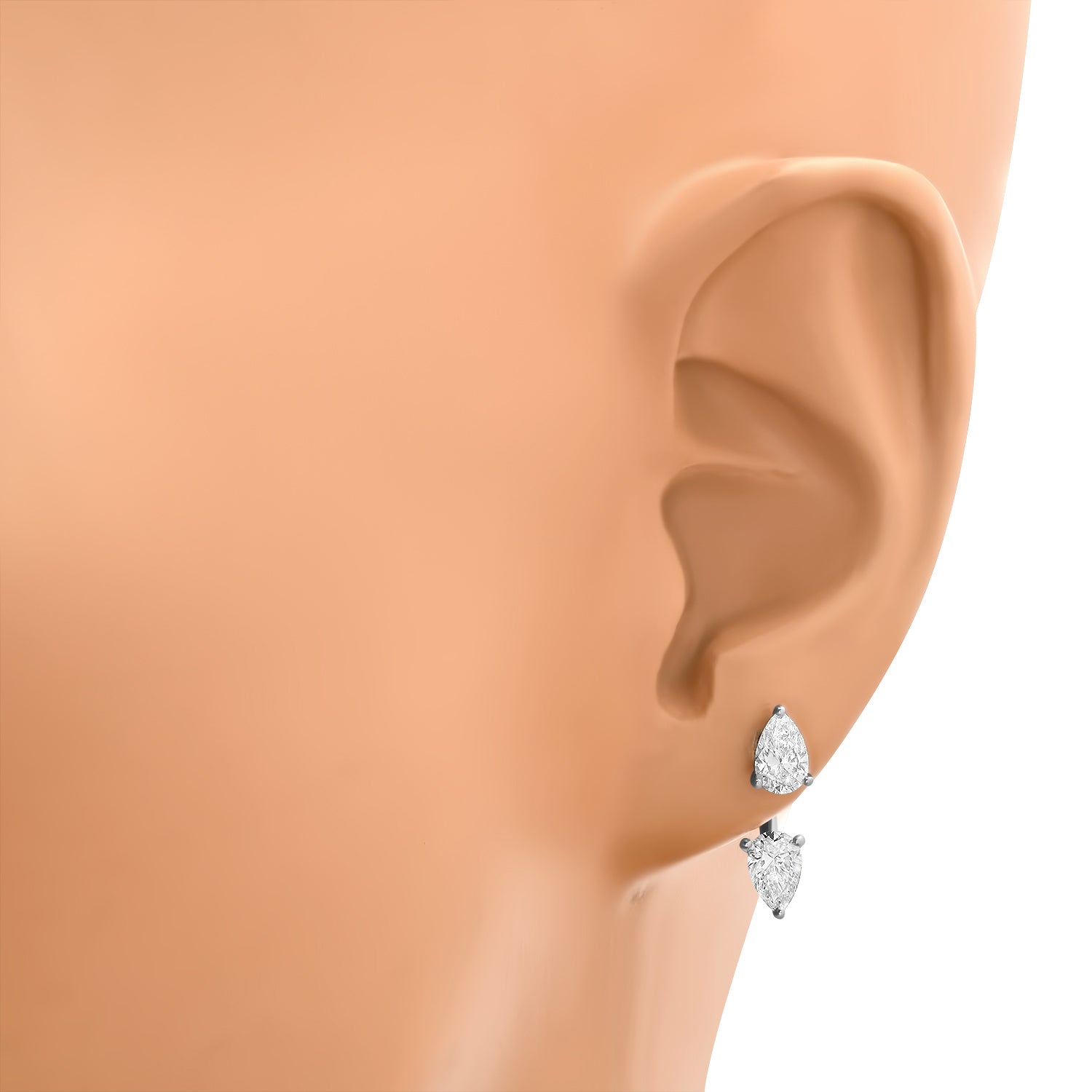 Pear Cut Lab Diamond Stud Earrings with Jackets in 14k Gold