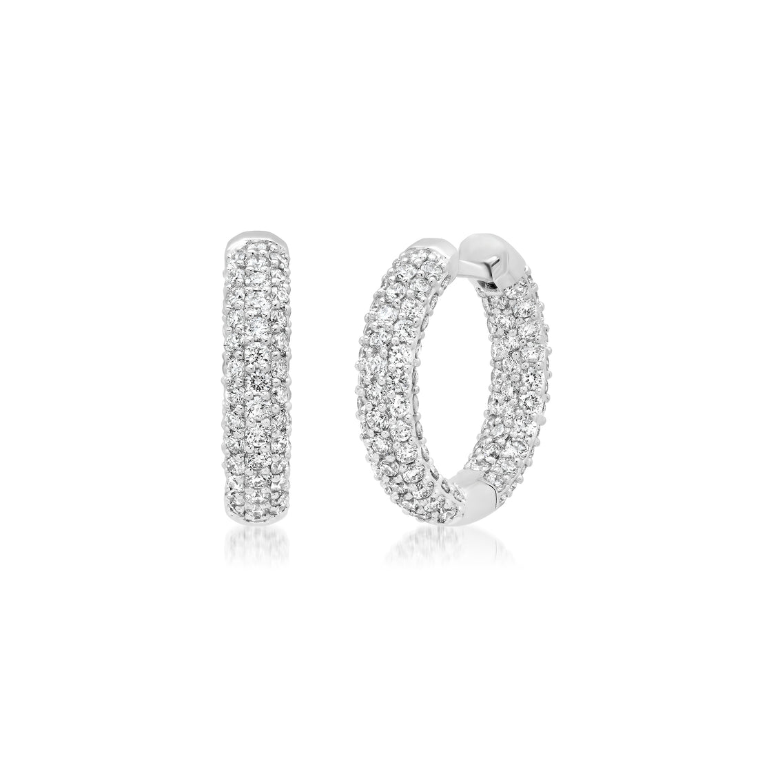6 Row Full Diamond Hoop/ Micro Pave Diamond Hoop Earrings / Natural Diamond 15.5mm Hoop Earrings