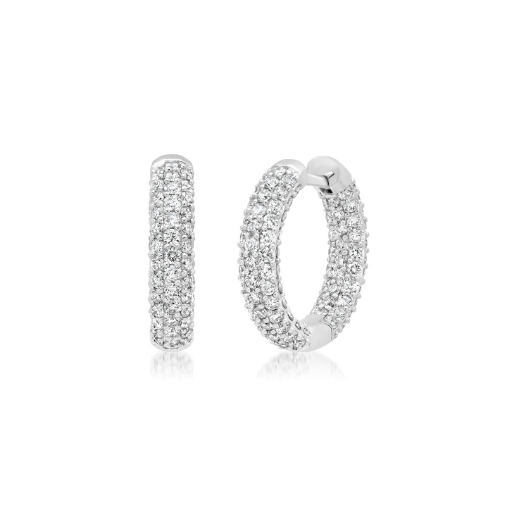 6 Row Full Diamond Hoop/ Micro Pave Diamond Hoop Earrings / Natural Diamond 15.5mm Hoop Earrings