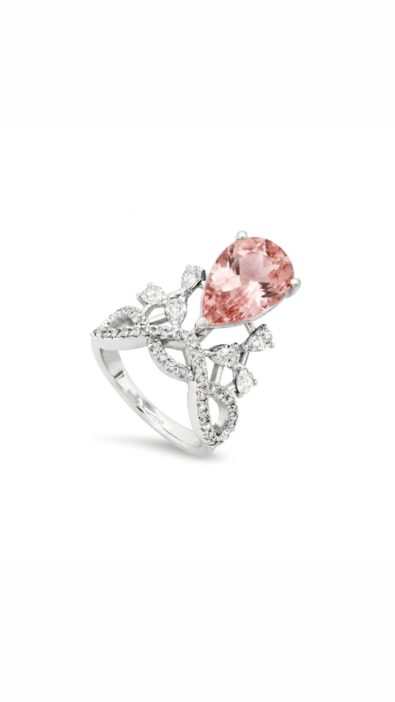 Garnet Statement Ring | Pear Shape with Diamonds Twisted Band