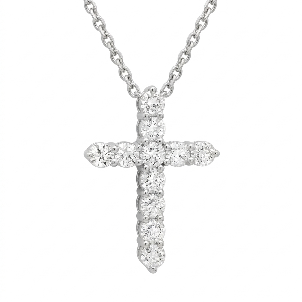 TCW. 1.5 ct Natural Diamond Cross Necklace / Natural Diamonds / Round Brilliant Cut / Luxury Gift / 18-Karat