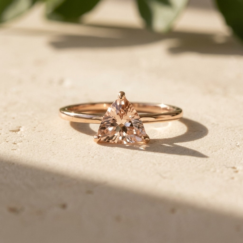 Trillion Cut Peach Morganite Ring – 0.65 ct in 14K Gold