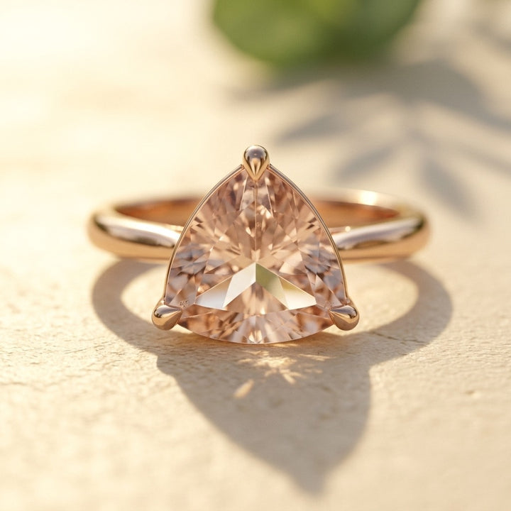 Trillion Cut Peach Morganite Ring – 0.65 ct in 14K Gold