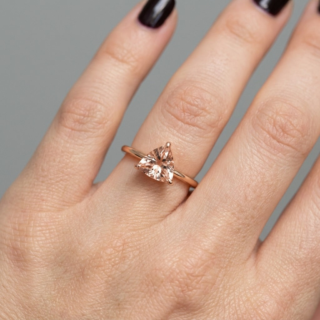Trillion Cut Peach Morganite Ring – 0.65 ct in 14K Gold
