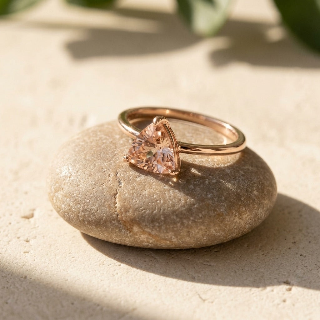 Trillion Cut Peach Morganite Ring – 0.65 ct in 14K Gold