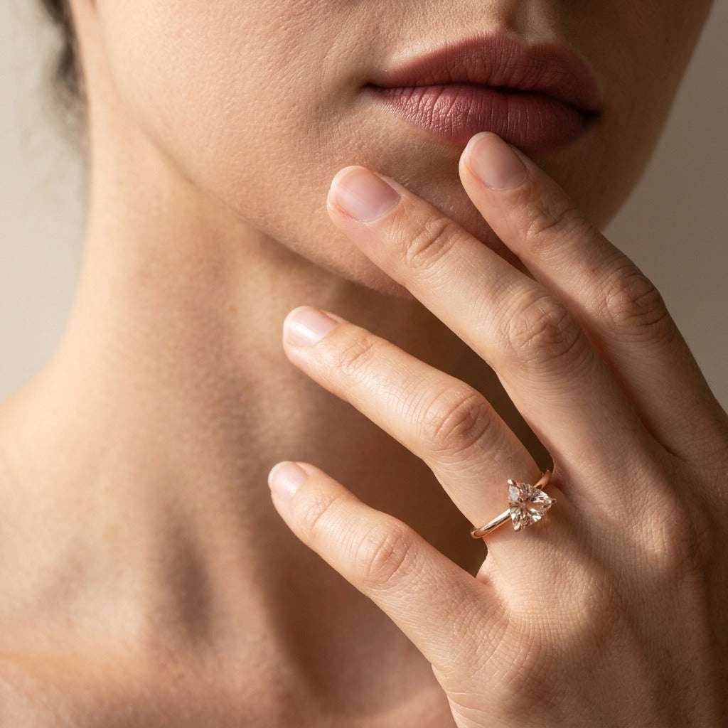 Trillion Cut Peach Morganite Ring – 0.65 ct in 14K Gold