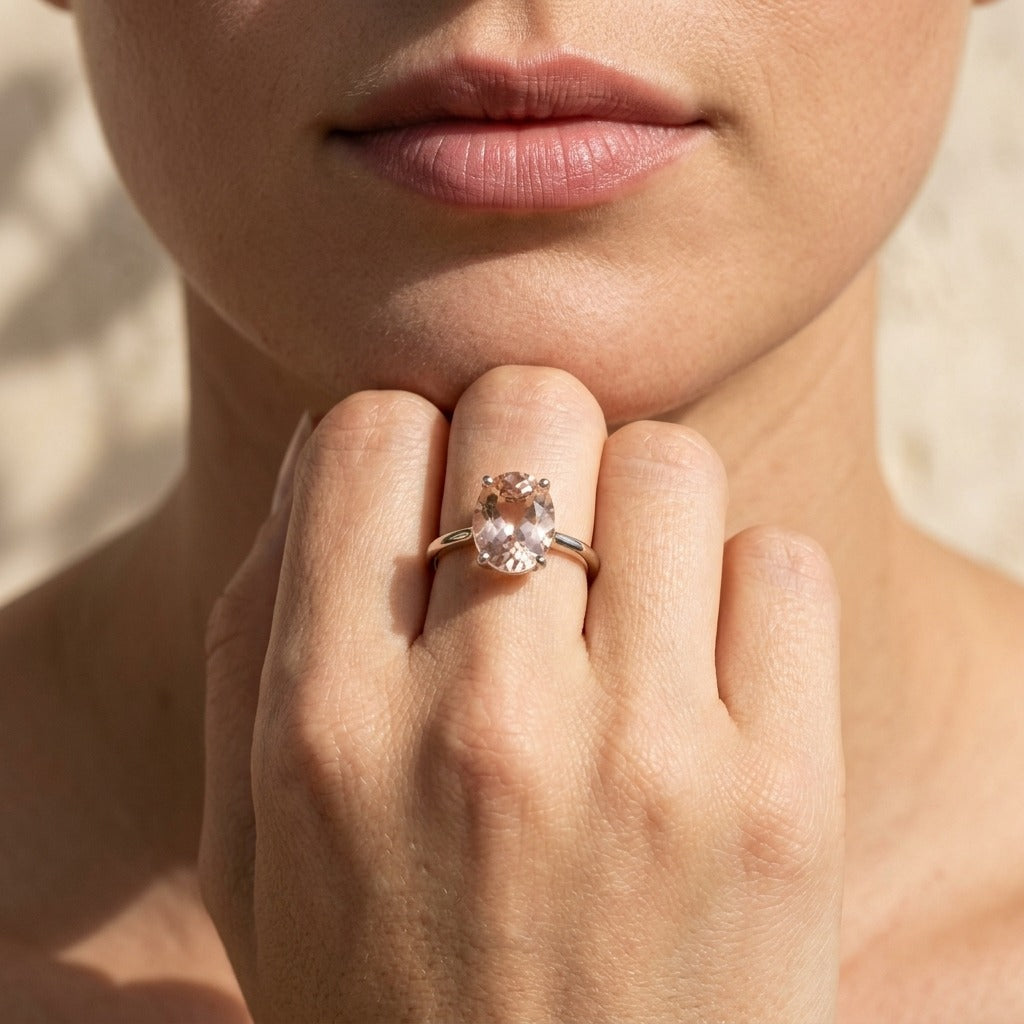 Oval Pink Morganite Ring – 2 ct. in 14K White Gold Setting