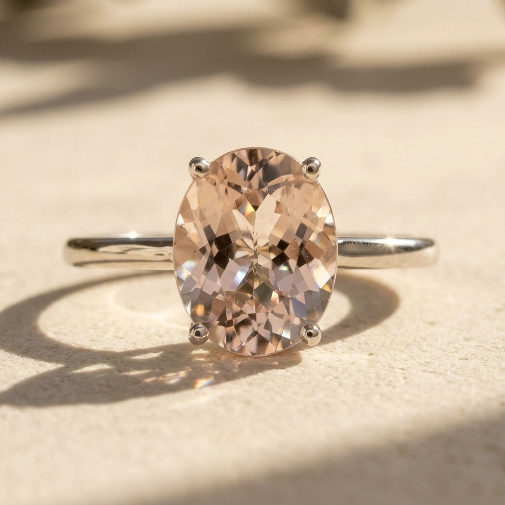 Oval Pink Morganite Ring – 2 ct. in 14K White Gold Setting