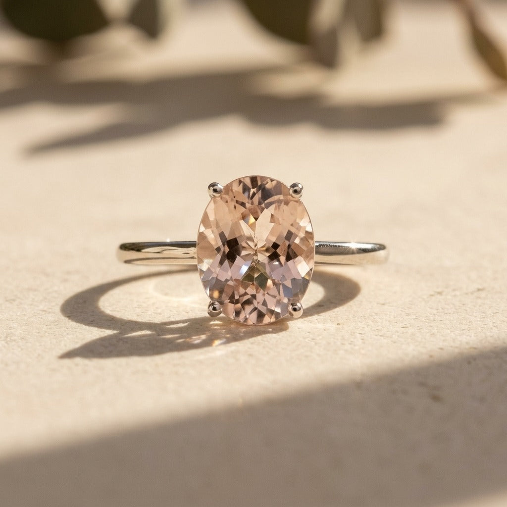 Oval Pink Morganite Ring – 2 ct. in 14K White Gold Setting
