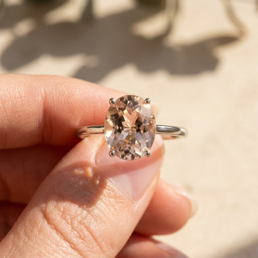 Oval Pink Morganite Ring – 2 ct. in 14K White Gold Setting