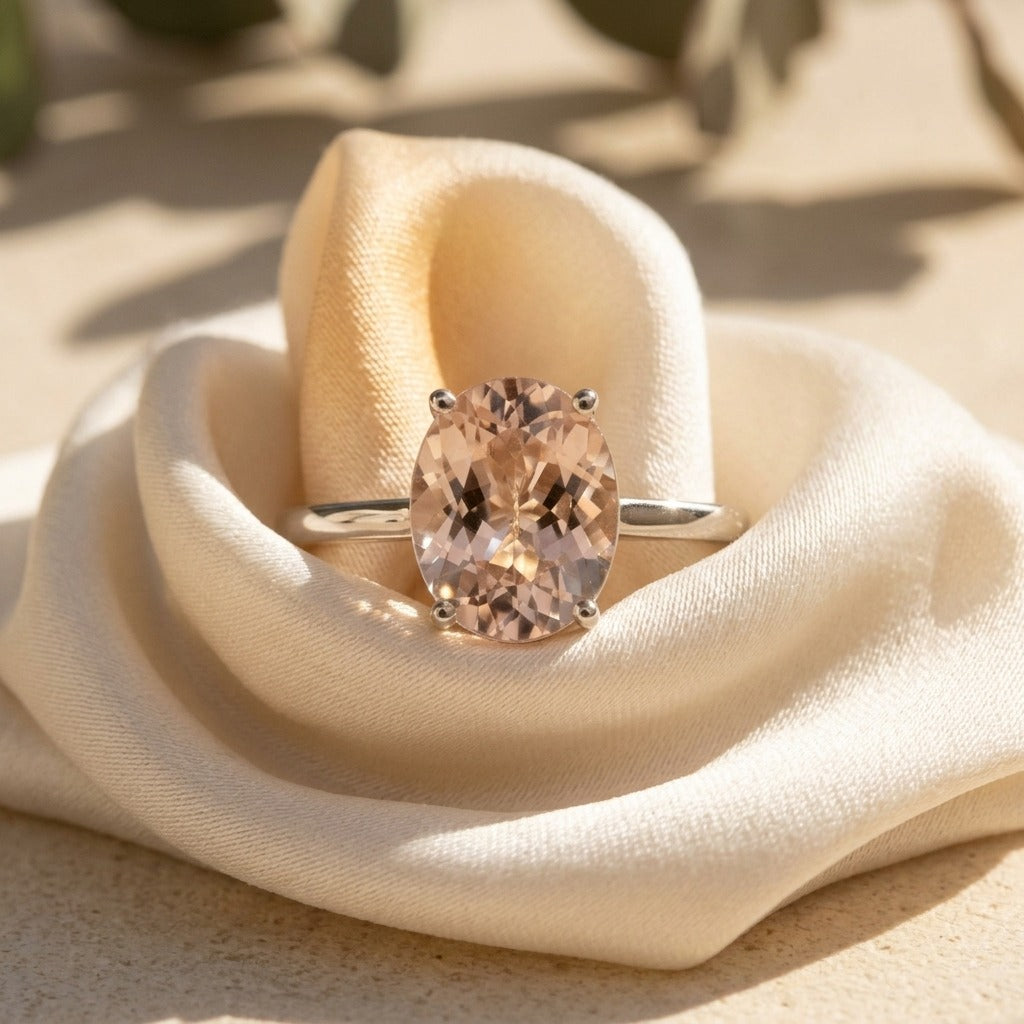 Oval Pink Morganite Ring – 2 ct. in 14K White Gold Setting