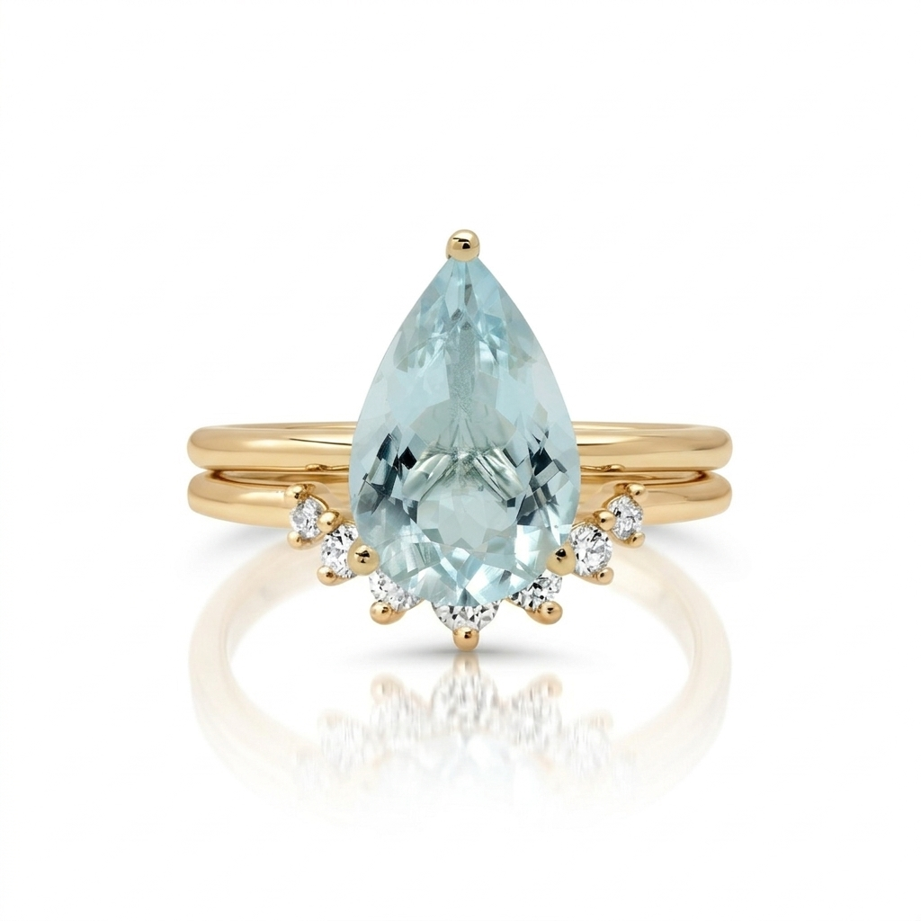 Pear Aquamarine Ring – 4 ct. March Birthstone in 14K Gold