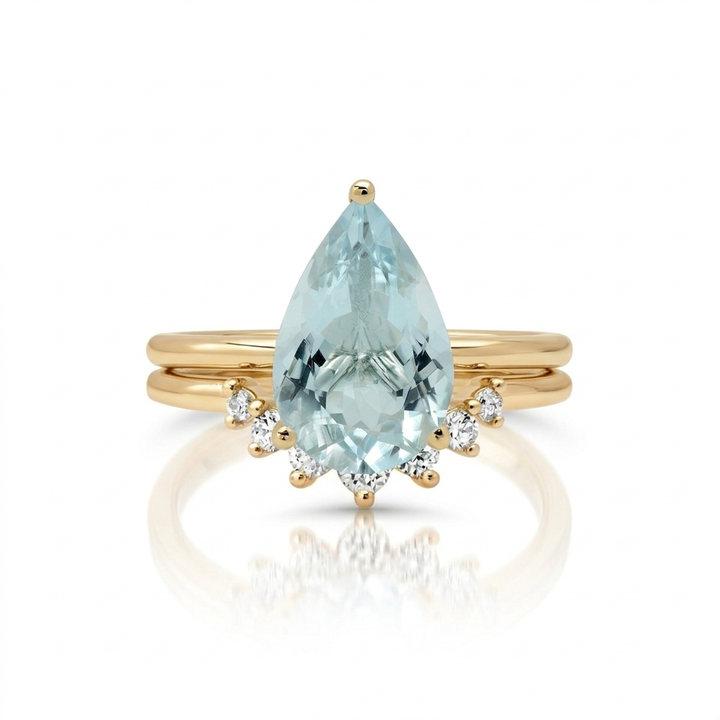 Matching Wedding Band – 14K Gold Natural Diamond Band for Oval & Pear Rings