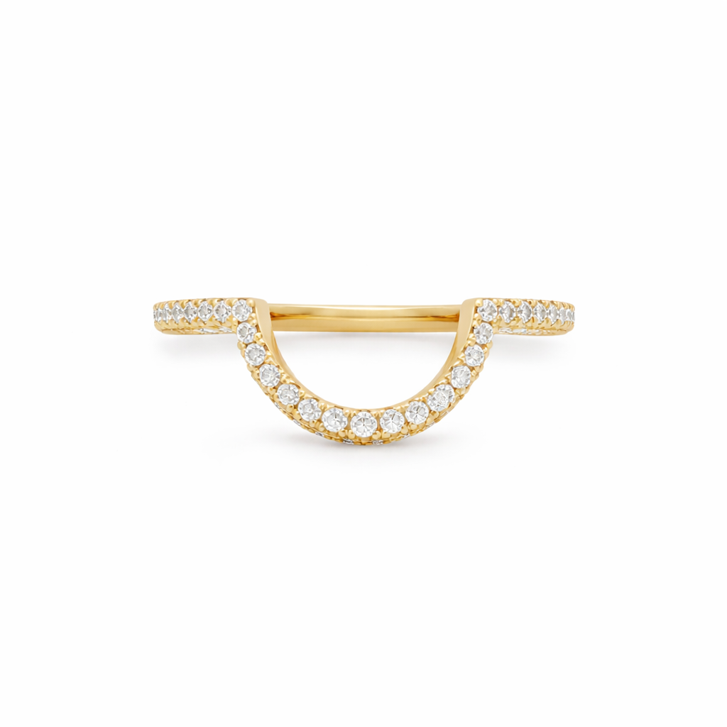 Matching Wedding Band for Pear Shape Double Side Halo Ring / U Shape / 2 Rows Pave