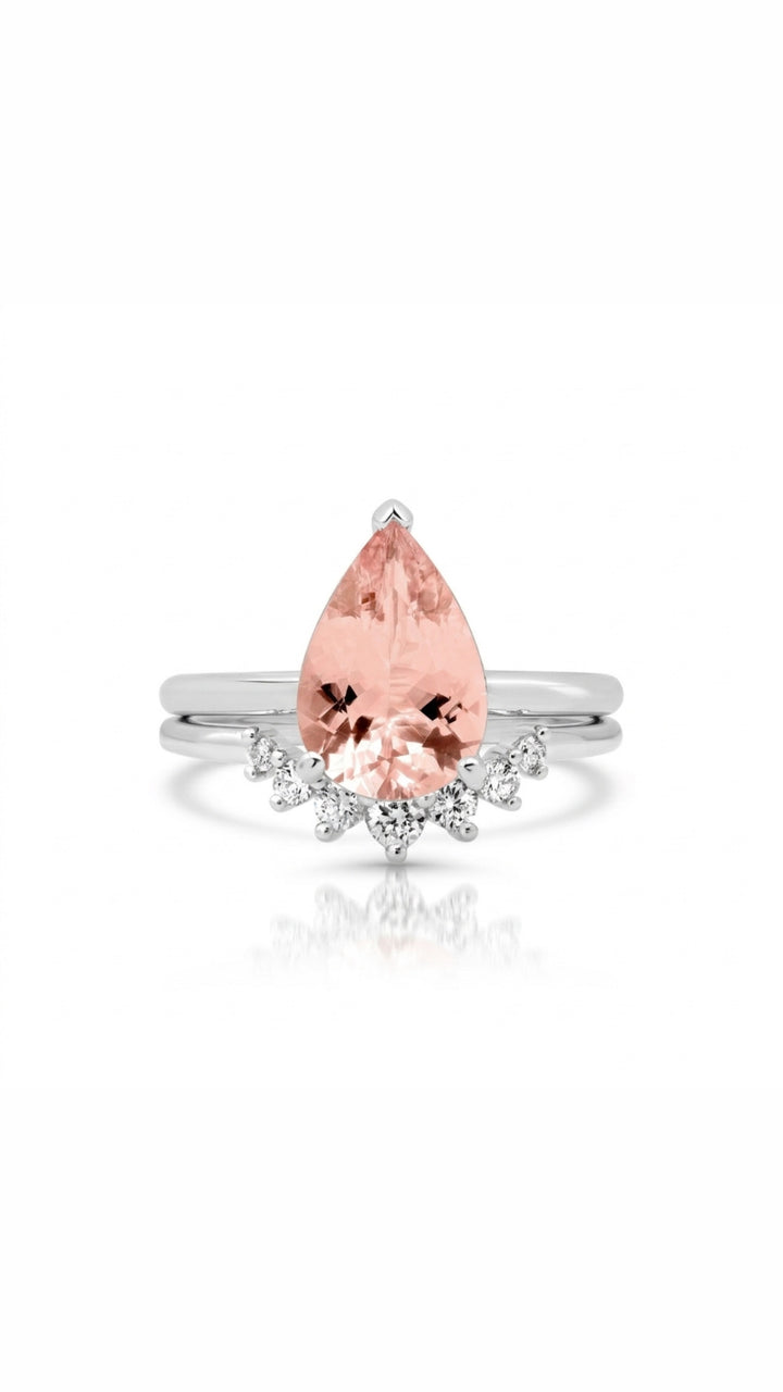 Morganite Halo Ring | Premium Pink Pear Shape with Hidden Diamond Halo