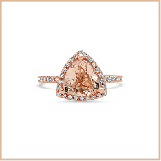 Trillion Morganite Ring | 2ct with Diamond Halo & Band