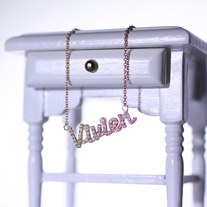 Custom Name Diamond Pave Necklace / Name Pendent Necklace / Name Charm /Natural Diamond