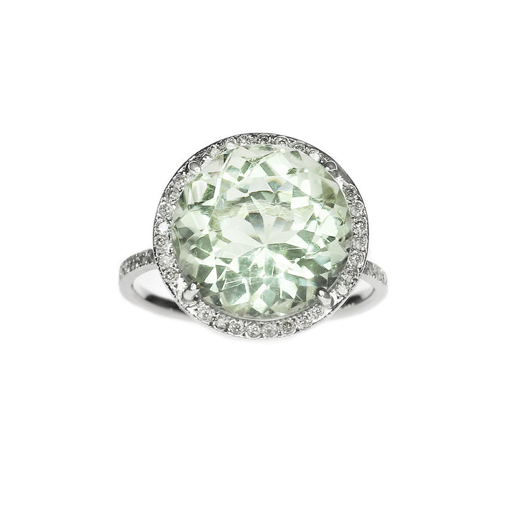 5 ct. Round Green Amethyst Diamond Halo Ring / February BirthStone