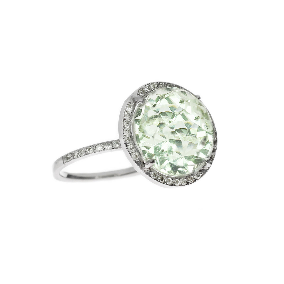 Green Amethyst Diamond Ring – 5 Ct. Round Halo in 14K Gold