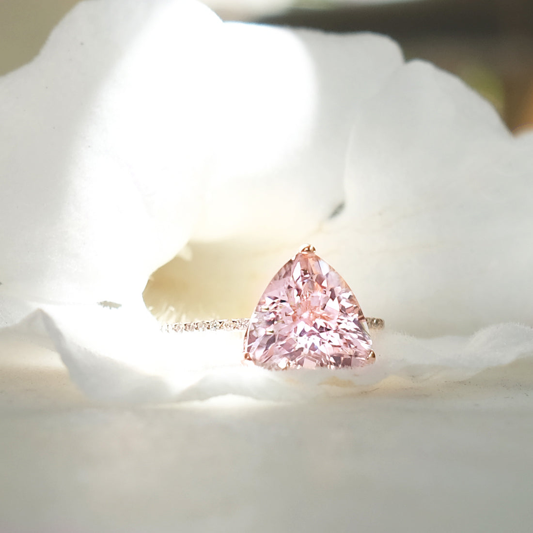 Trillion Morganite Engagement Ring – 3 ct. Peach Pink
