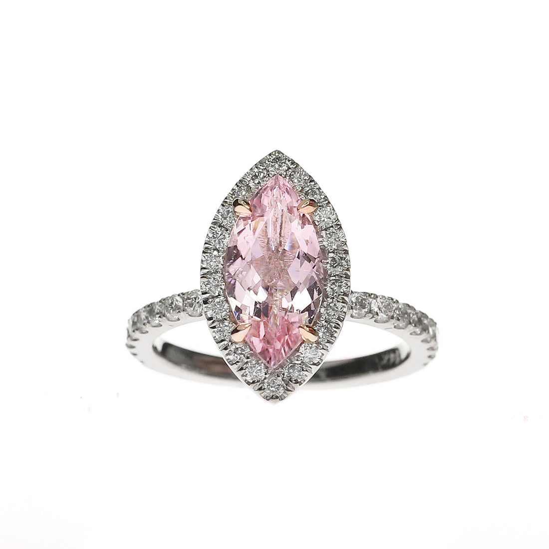 Marquise Cut Morganite Diamond Halo Ring / Natural Diamond Halo and band / White Gold / Rose Gold / Yellow Gold / Unique Ring