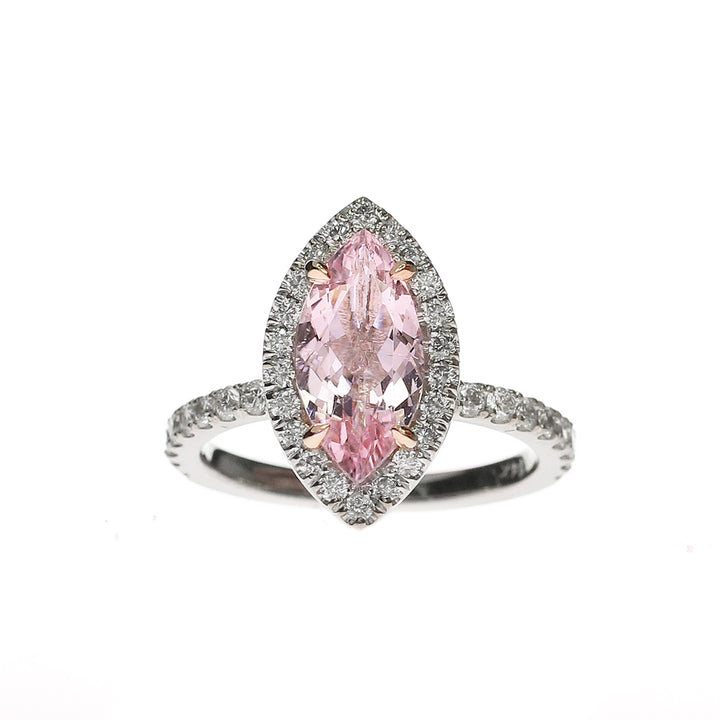 Marquise Cut Morganite Diamond Halo Ring / Natural Diamond Halo and band / White Gold / Rose Gold / Yellow Gold / Unique Ring