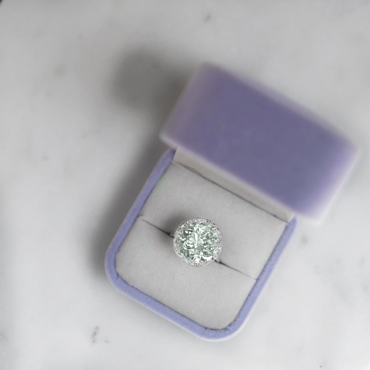 Green Amethyst Diamond Ring – 5 Ct. Round Halo in 14K Gold