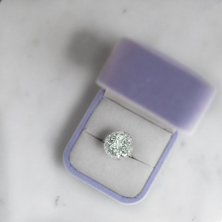 5 ct. Round Green Amethyst Diamond Halo Ring / February BirthStone