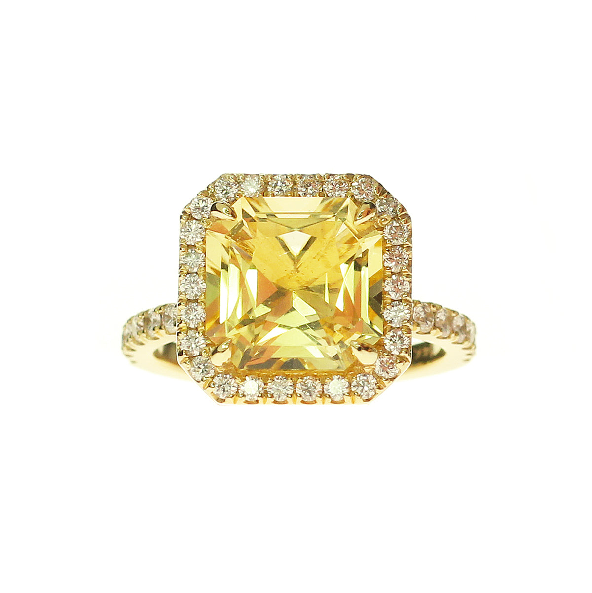 Radiant Cut Yellow Citrine Ring with Diamond Halo / Luxury Rings / Luxury Jewelry / Special Gift / November BirthStone Ring