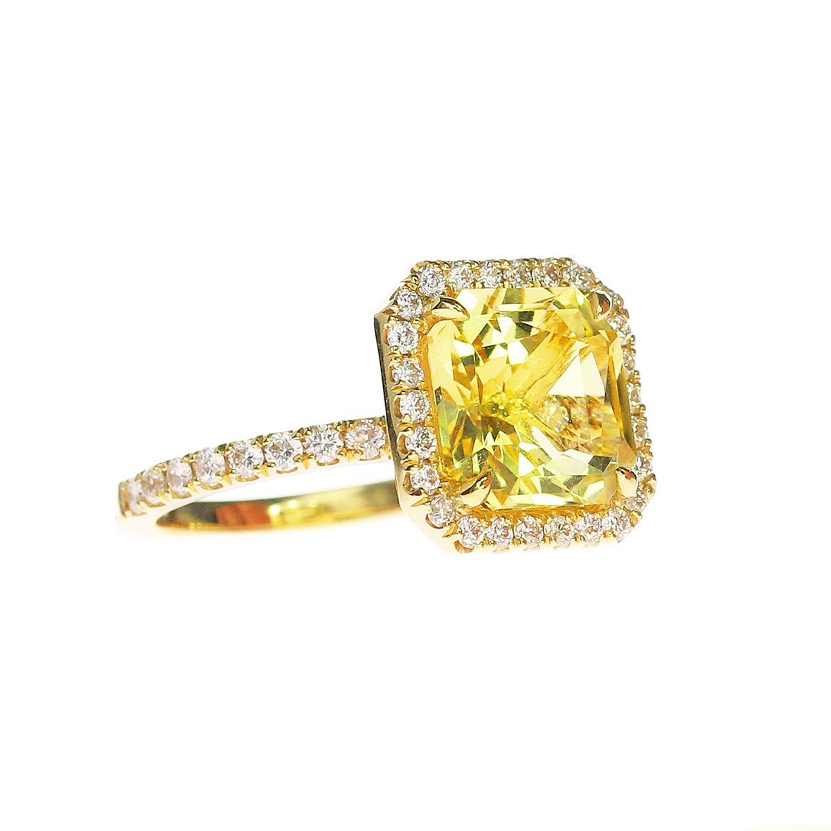 Radiant Cut Yellow Citrine Ring with Diamond Halo / Luxury Rings / Luxury Jewelry / Special Gift / November BirthStone Ring