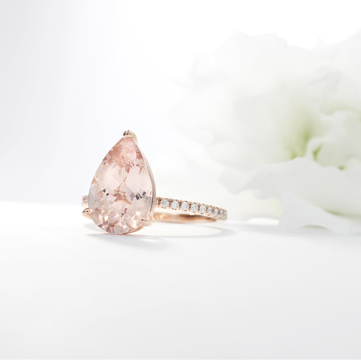 pear cut morganite pave wedding ring