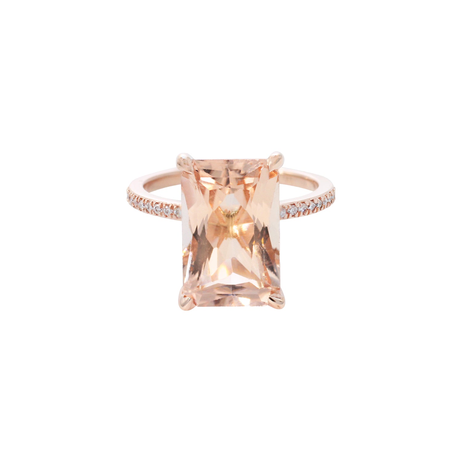 Elongated Morganite Diamond Ring – 5 Ct Emerald Cut in 14K Gold
