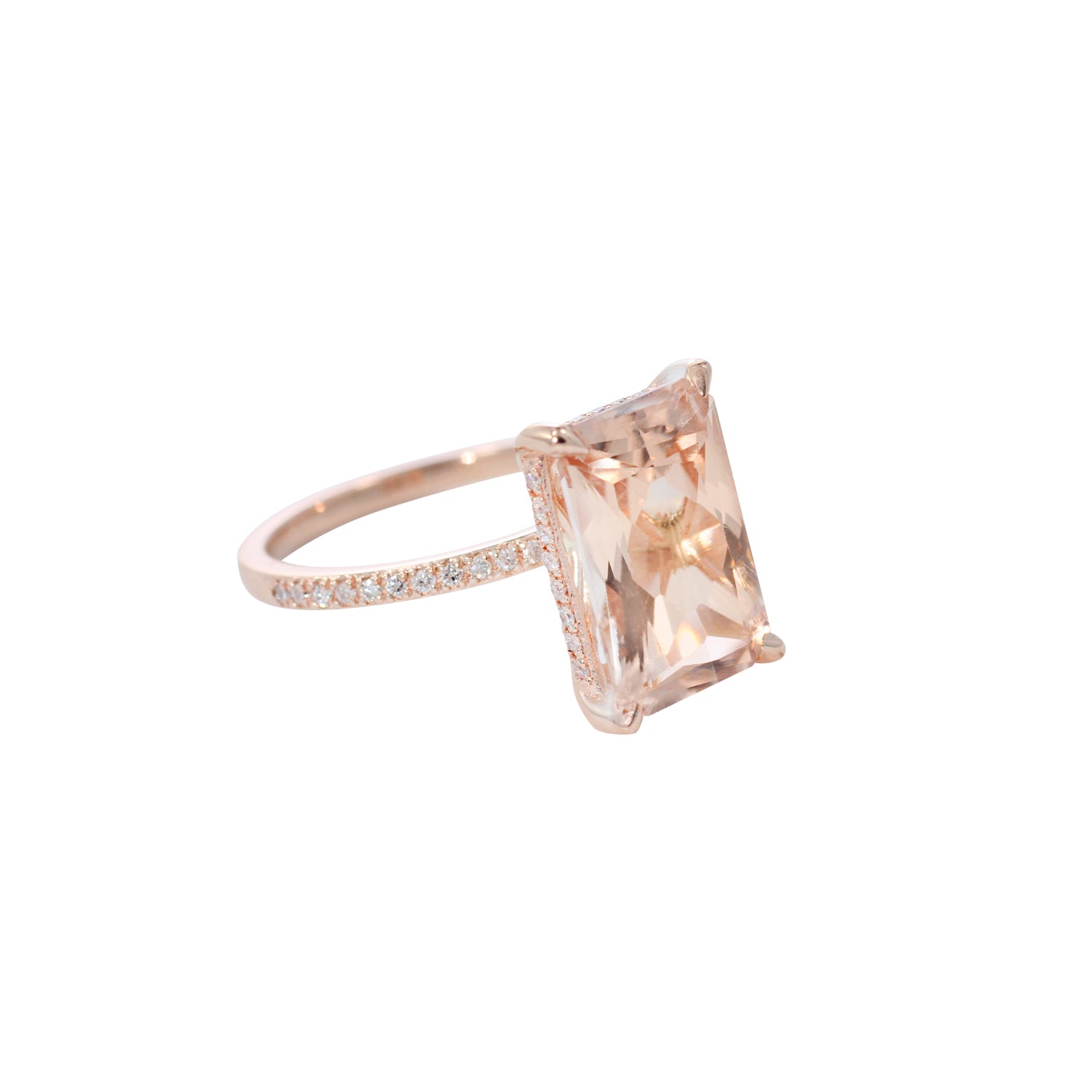 Elongated Morganite Diamond Ring – 5 Ct Emerald Cut in 14K Gold