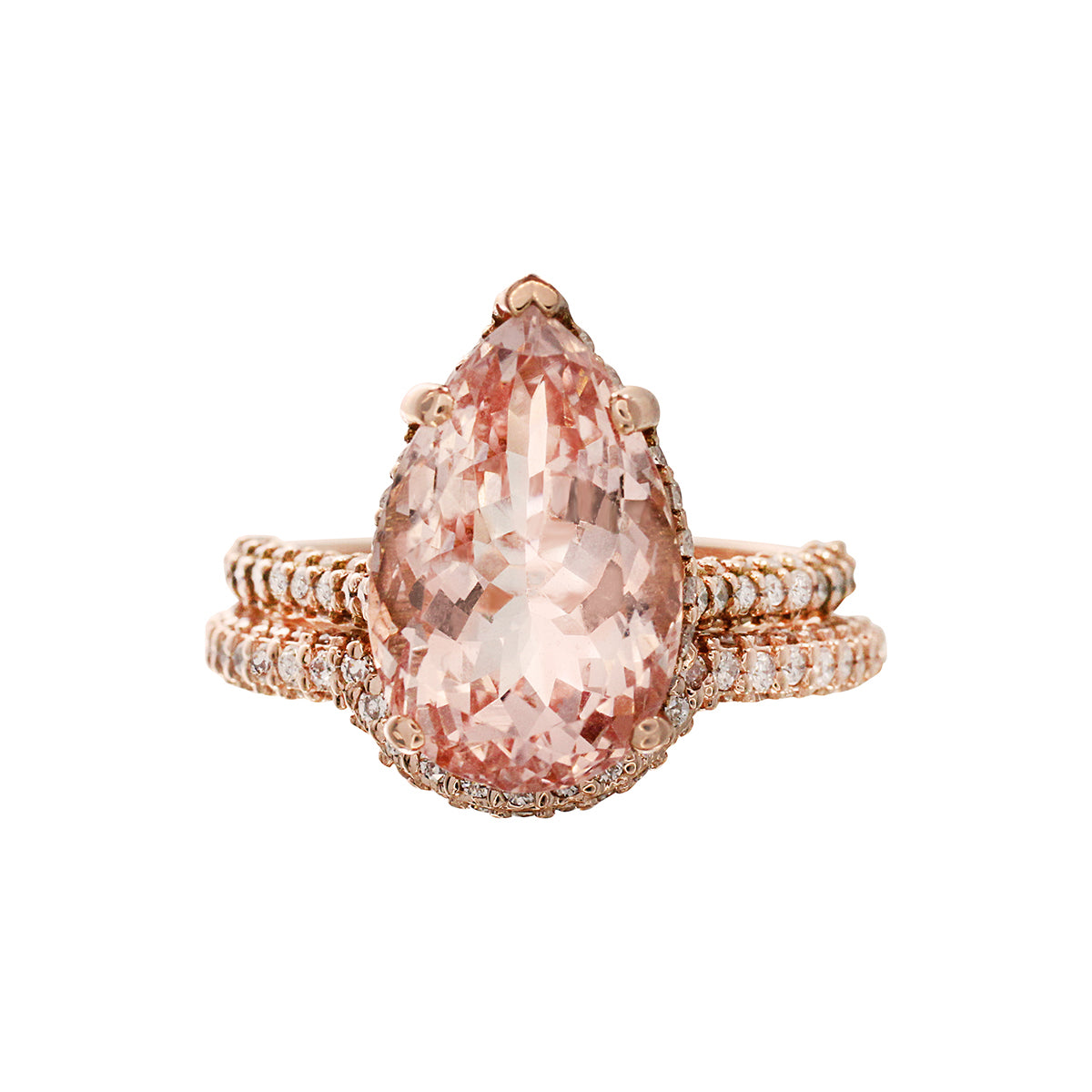 Matching Wedding Band for Pear Shape Double Side Halo Ring / U Shape / 2 Rows Pave