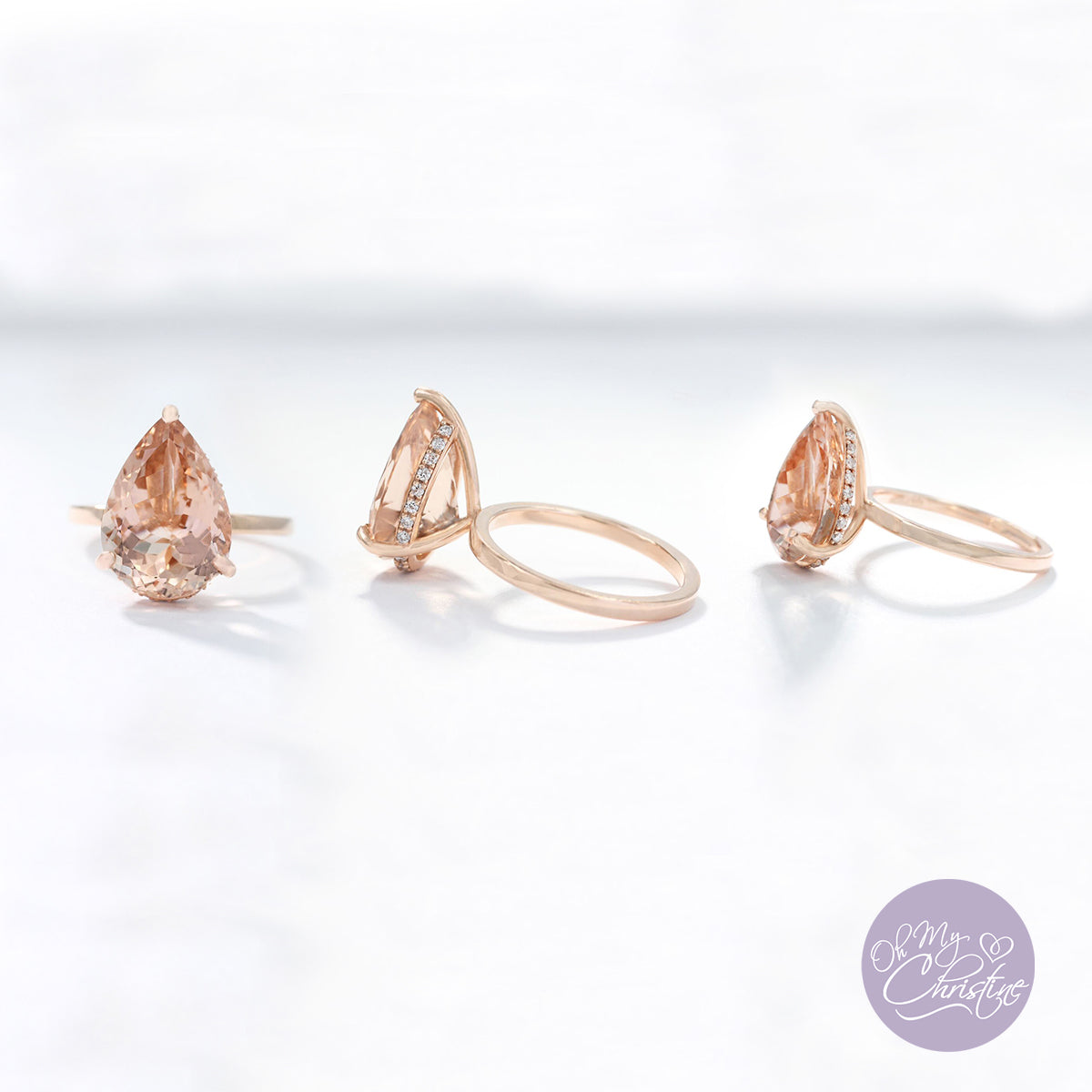 Peach Morganite Side Diamond Halo Ring / Diamond Hidden Halo Ring / Engagement Rings / Statement Rings / Elegant Ring for Her