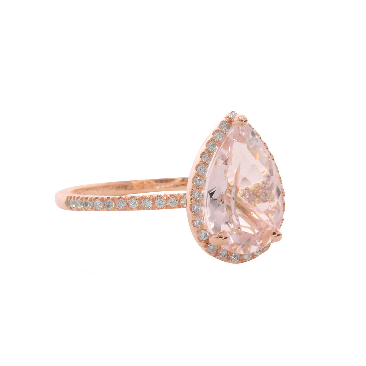 Handmade morganite diamond halo ring for weddings