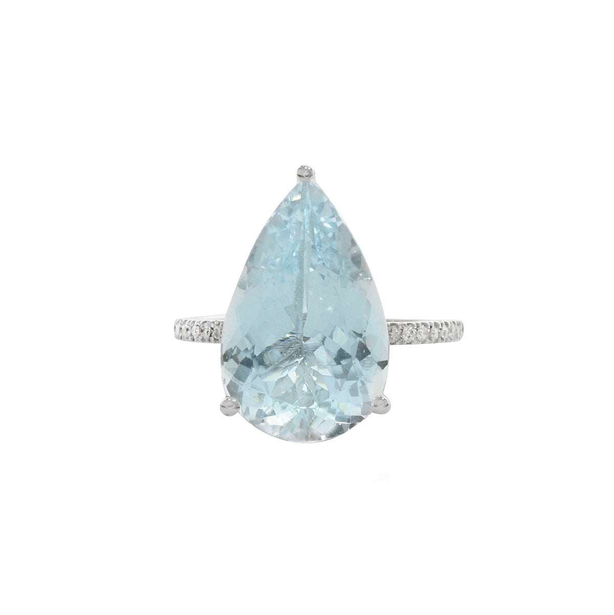 5 ct. Pear Shape Aquamarine Ring with Diamond Half-way pave / March BirthStone Ring