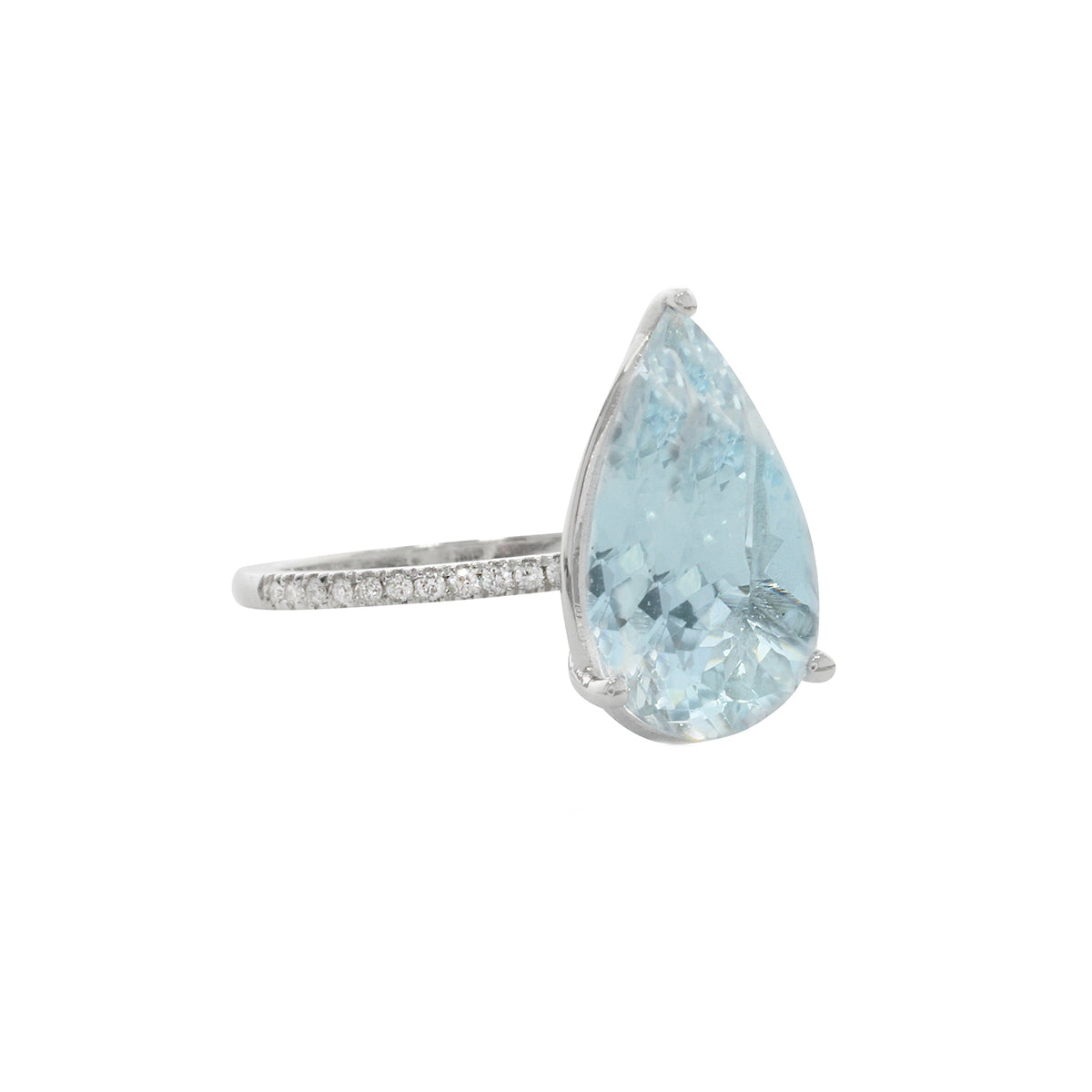 5 ct. Pear Shape Aquamarine Ring with Diamond Half-way pave / March BirthStone Ring