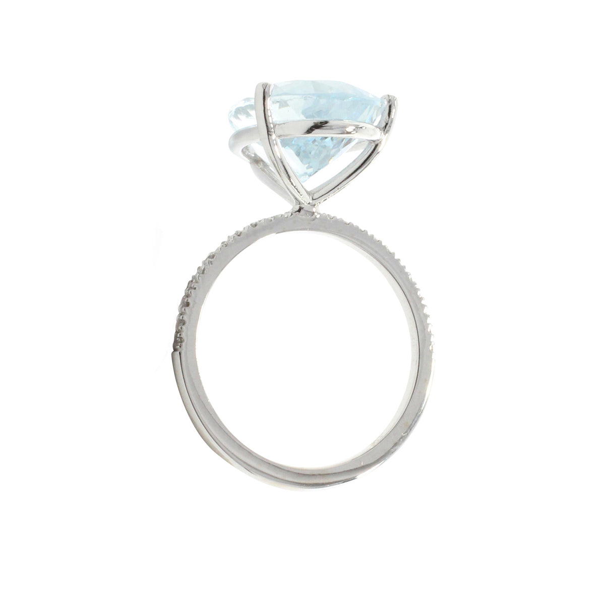 5 ct. Pear Shape Aquamarine Ring with Diamond Half-way pave / March BirthStone Ring
