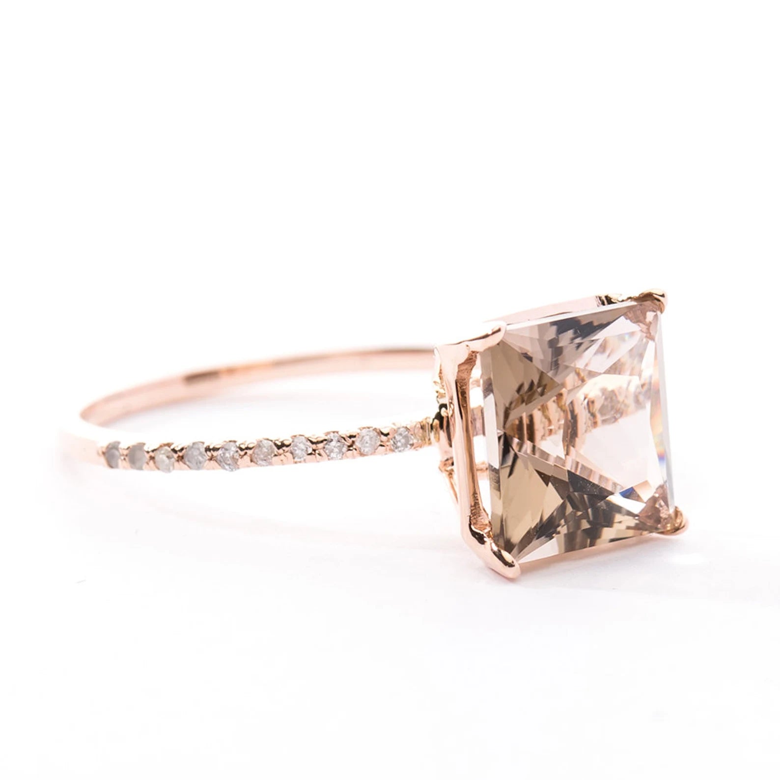 14k gold princess cut smoky quartz diamond ring