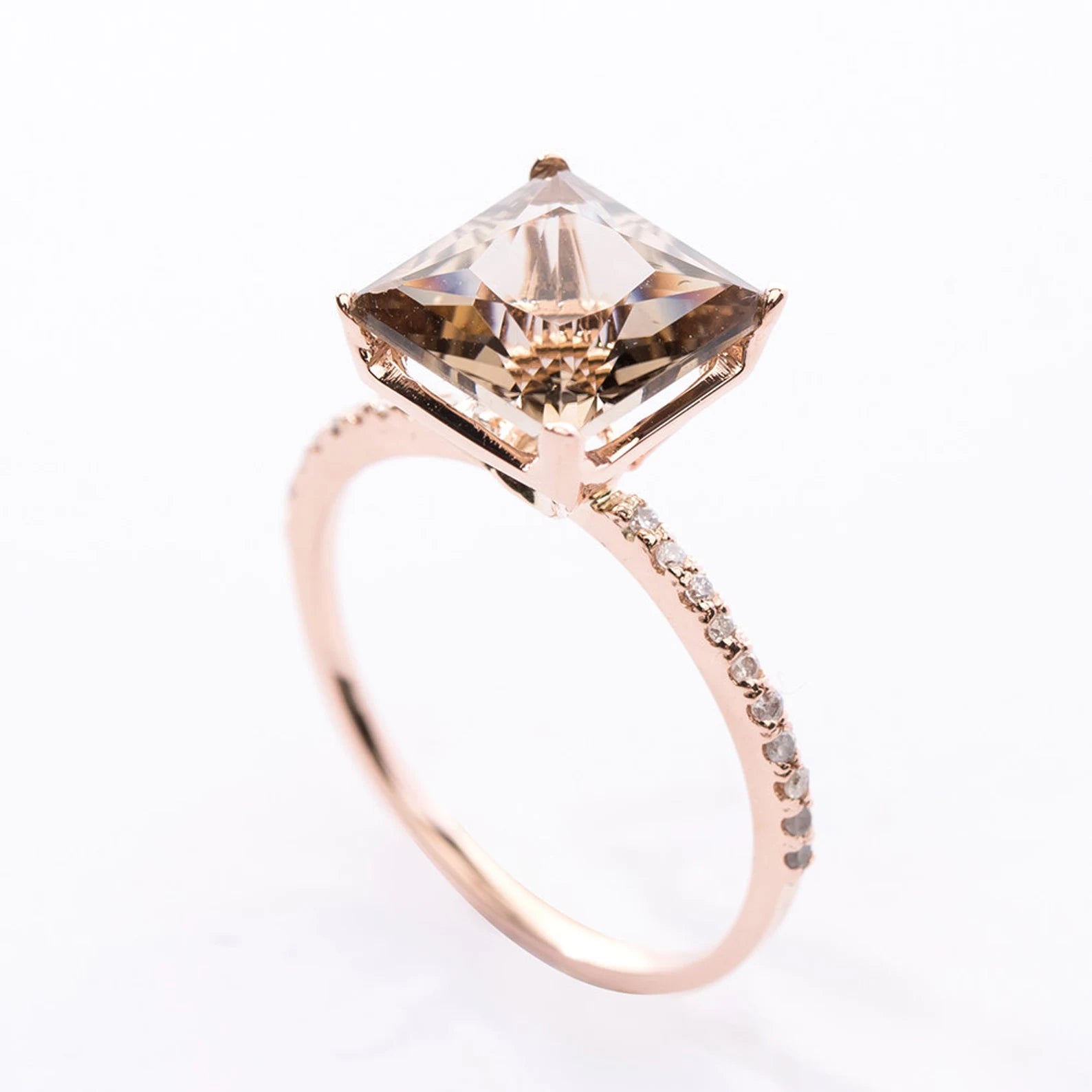 Smoky quartz engagement ring 2.3 ct handmade USA