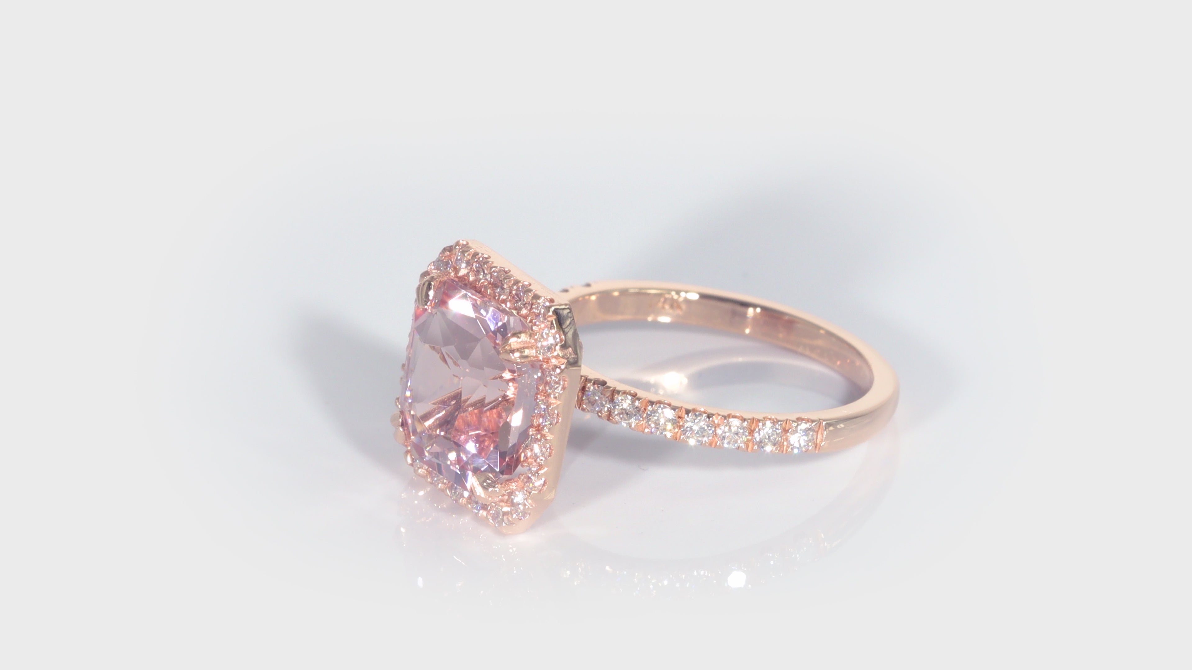Radiant Cut Morganite Ring with Diamond Halo and Band